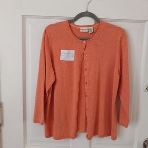 Light orange button front long sleeve cardigan.